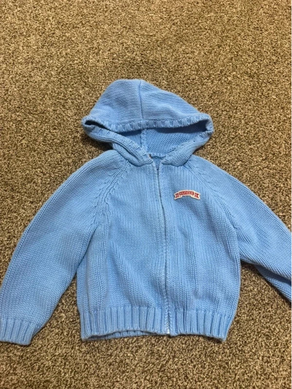 Vintage Tommy Hilfiger Kids Blue Knit Hooded Sweater 3/3T Flag Logo